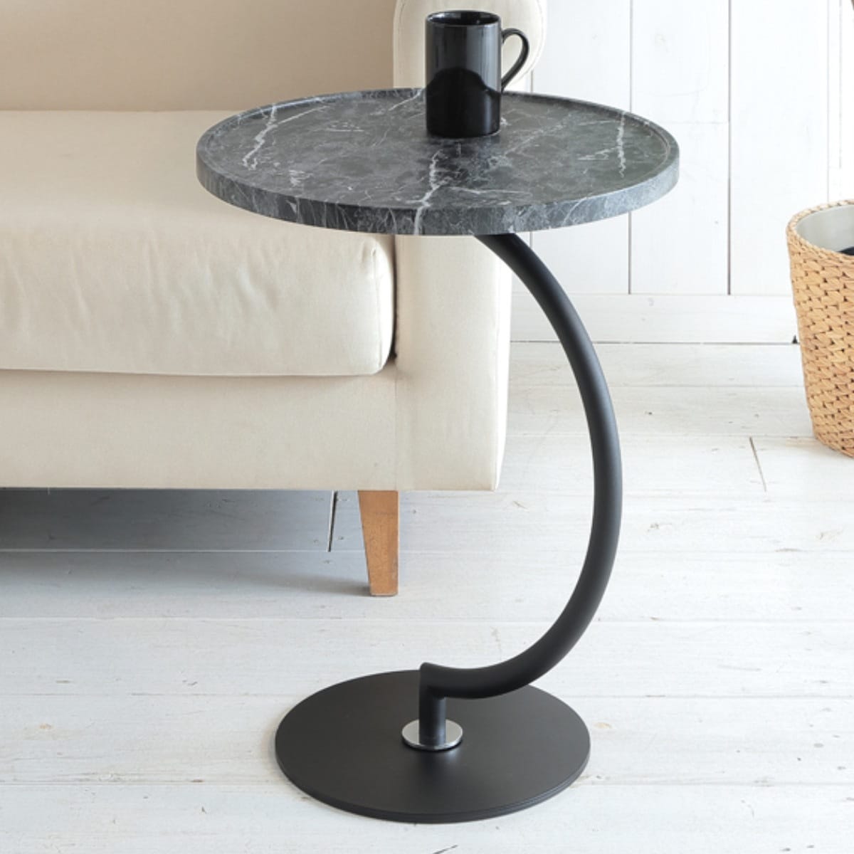 サイドテーブル 幅46cm BRASS グレー 大理石調 ストーン調 丸 ラウンド テーブル ナイトテーブル ミニテーブル ソファ ベッド 横 モダン スタイリッシュ