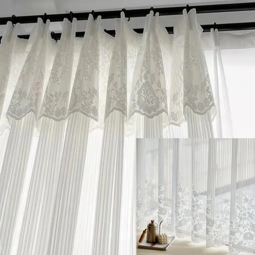レースカーテン 遮光 UVカット防音 断熱 遮光 省エネ無地 UVカット防音 フランスジャカードレースのカーテン田園風のストライプ半透明母の日 5,903円