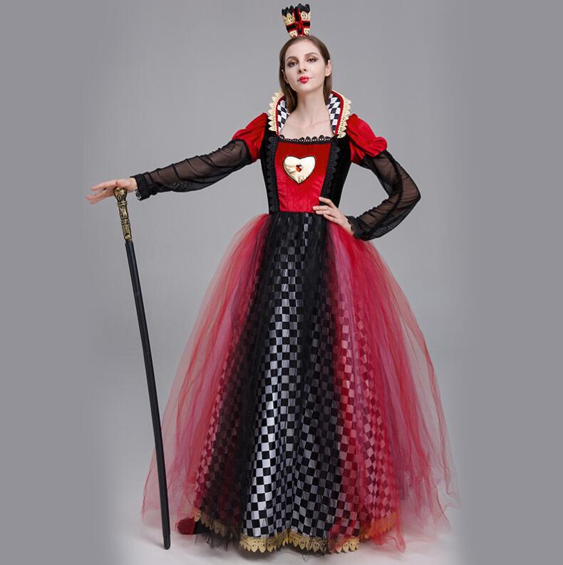 大人用コスプレ衣装 長袖ワンピース ロングドレス ハロウィン衣装 チュール チェック柄 ハロウィンコスチューム 女王様 queen cosplay 無地 舞台衣装 仮装 舞台劇 イベント 変装 学園祭