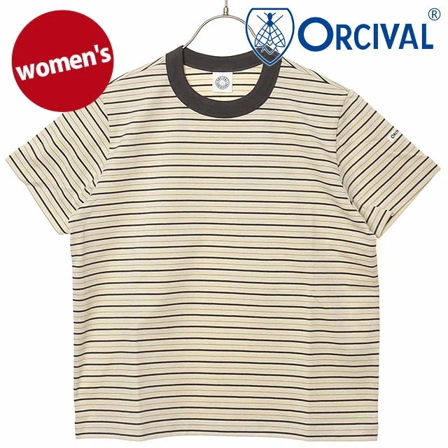 メール便 レディース クルーネック ショートスリーブプルオーバー [OR-C0415-CCF] トップス カットソー 半袖Tシャツ ボーダー 日本製 IVORY/GREY/BEIGE 正規取扱店