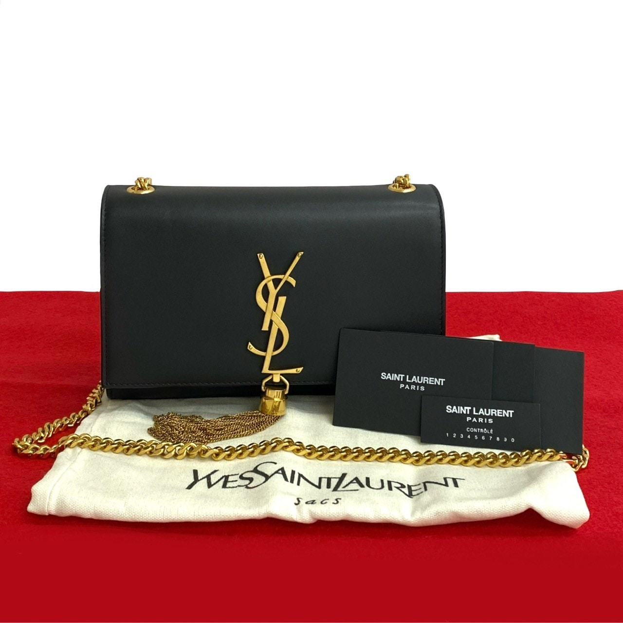 カサンドラ YSL ロゴショルダーバッグ レザー ブラック 43869