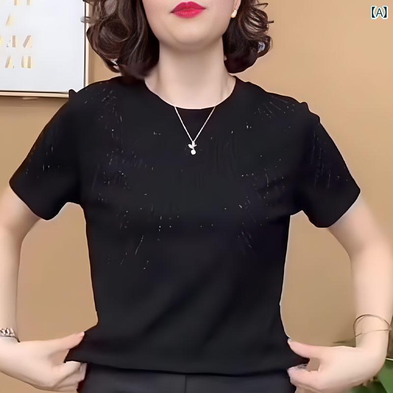 レディース　Tシャツ　半袖 MISS 大きいサイズ 黒 高級 シンプル 半袖 Tシャツ 女性 2025 夏 ファッション トップス