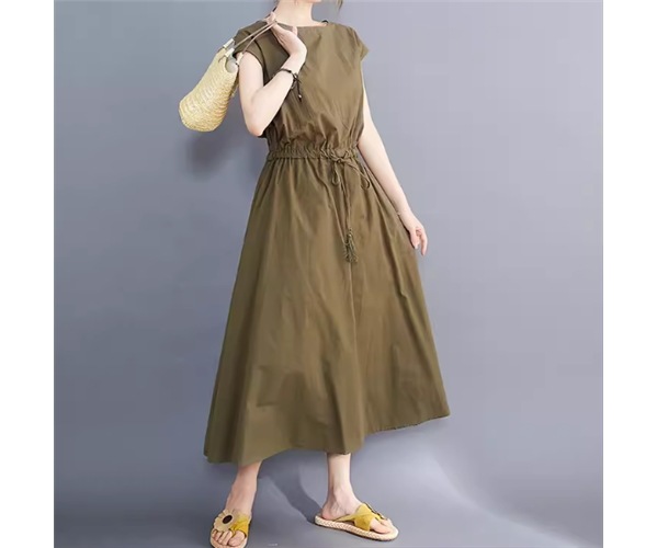 レディース ワンピース プルオーバー ロング 半袖 Aライン ウエストマーク ウエストリボン リネン 綿 コットン かわいい 大人可愛い きれいめ シンプル カジュアル 上品 おしゃれ レトロ