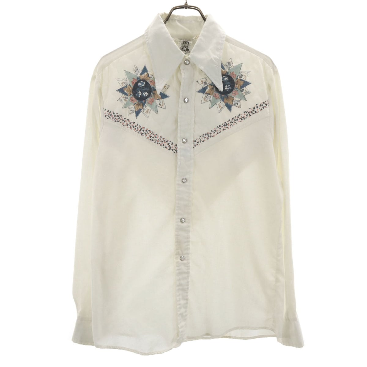 KENNINGTON ケニントン 70s ヴィンテージ 長袖 キルティング切替 シャツ L アイボリー メンズ 古着