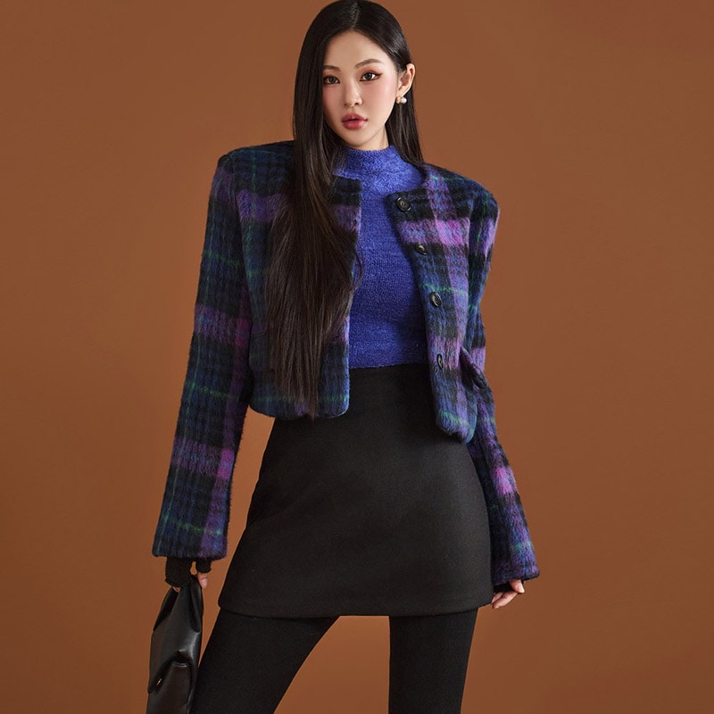 J2103 チェック クロップ ジャケット