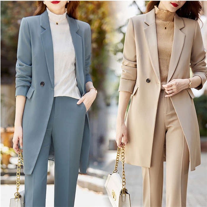 パンツスーツ セットアップ テーラードジャケット レディース ロング丈 スーツコート アウター フォーマル オフィス カジュアル セレモニー パンツ 洗える パンツスーツ ビジネススーツ 2点セットリ 5,150円