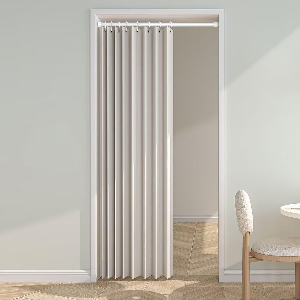 間仕切りカーテン アコーディオンカーテン のれん 突っ張り棒カーテン ドアカーテン 丈180cm 幅100cm 1枚入り ベージュ 遮光 断熱 防音 保温 防寒 節電 ハトメ 目隠し 形状記憶 防水