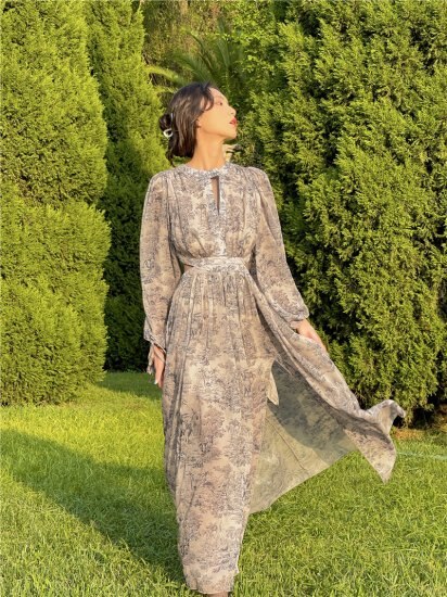 【取寄：納期2週間】ワンピース レディース 大きいサイズ シフォン スリット 長袖 ロングワンピース 夏 フレアワンピース リラックス リゾートスタイル エレガントスタイル 上品 大人 かわいい