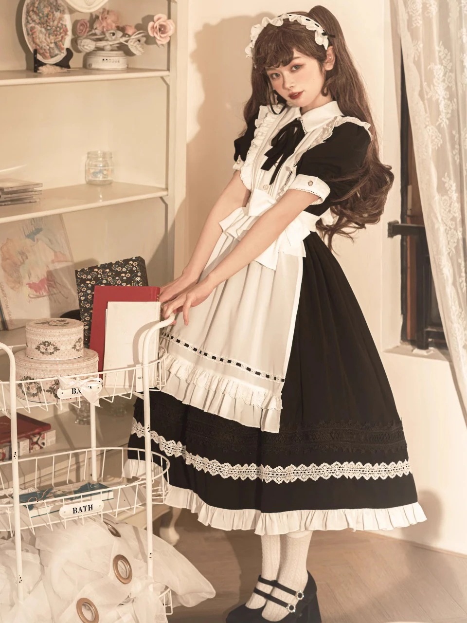 メイド服ロリータロリータ甘くてかわいいエプロン短袖の長袖ドレス