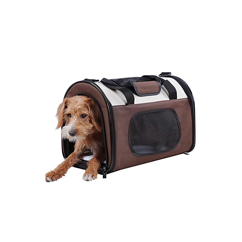 Petsfit 安全なキャリーバッグ 犬 猫 軽量 変形しない ペットきゃりーバッグ 手提げ 肩掛け 折りたたみソフトキャリー 通気性 旅行/通院/災害避難用/外出(Ｍ, コーヒー)