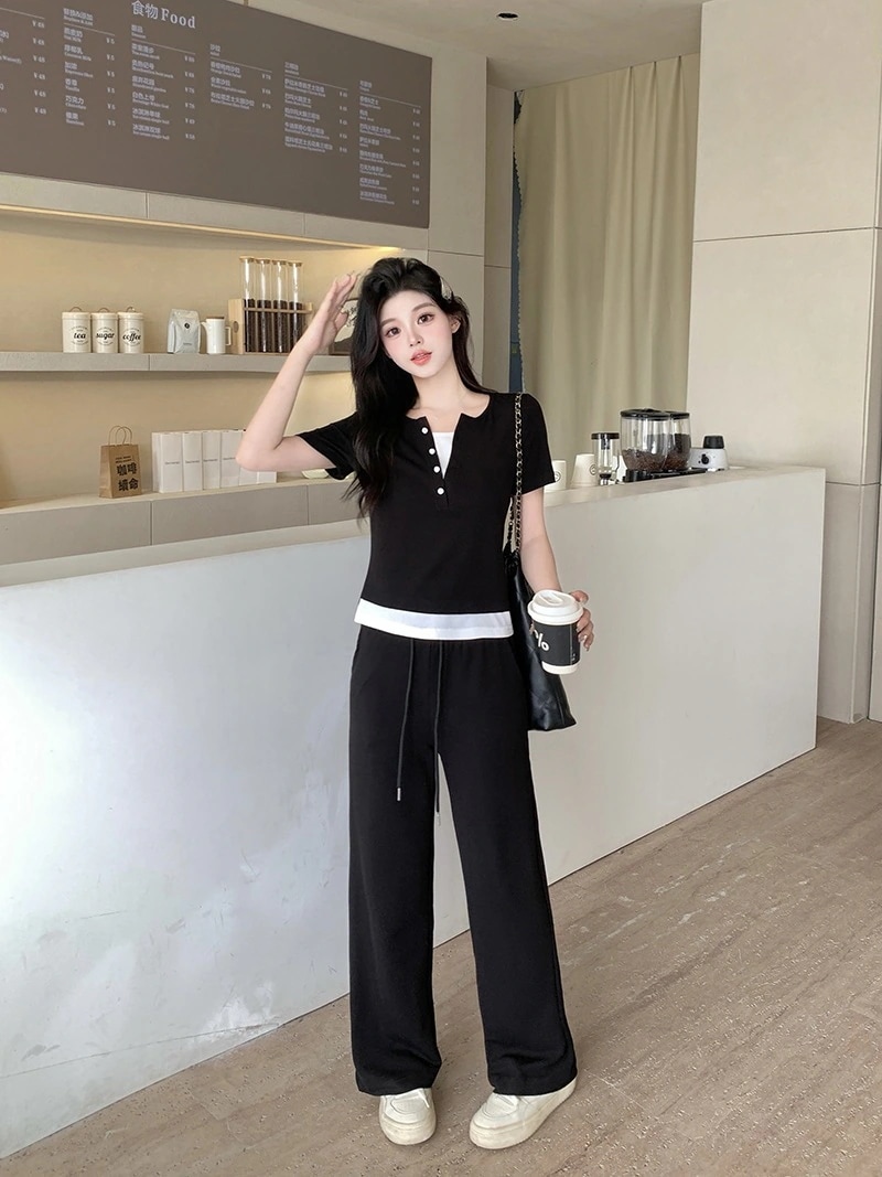 2025夏 着痩せ セットアップ レディース 運動 二点セット 薄手 カジュアル 夏服 日焼け防止 ゆったり キャミソール ロングズボン ウェア 韓国ファッション 2025福袋