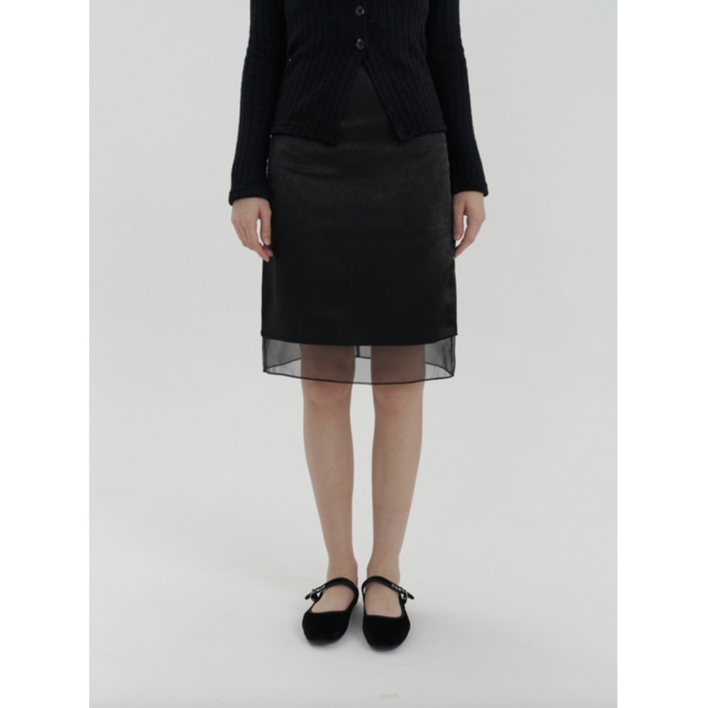 キンダベイビーサテンレイヤードミディスカート-ブラック