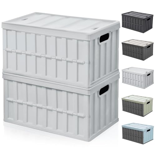 【収納·新設計】収納ボックス 折り畳み コンテナ ボックス 大型 64L*2個 蓋付き 多機能 コンテナ 収納 ケース 積み重ね 組立簡単 取っ手付き 厚み 強い耐荷重 折り畳みコンテナ トランクカー