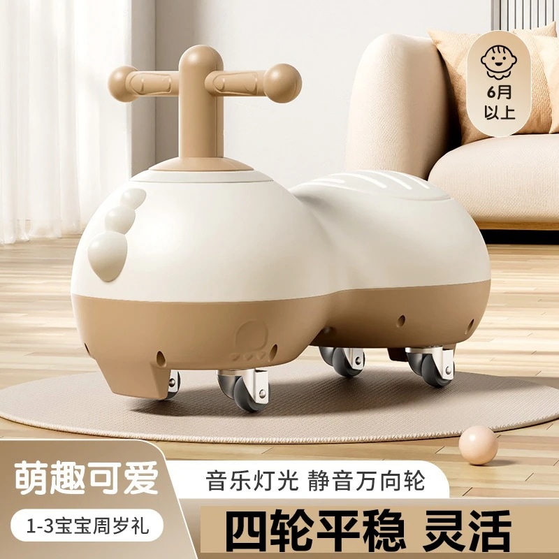 新しいベビースクータースライド4輪stable音楽と照明のおもちゃの車で4つのホイールを安定させます