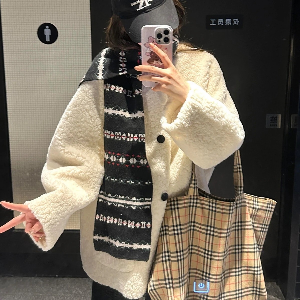 デニムアウター 秋冬加厚ショート フワフワ拼接中綿ジャケット フェイクファー
