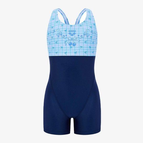 女児用屋内水着 レース付き 3分丈半身レーサーバック (A6SG1GL07NVY)