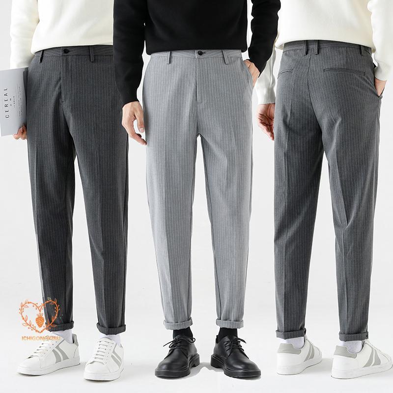 スラックス テーパードパンツ メンズ ストライプ 九分丈 センタープレス ノータック ビジネス シンプル 都会的 洗練 オシャレ 春 秋 ズボン ボトム
