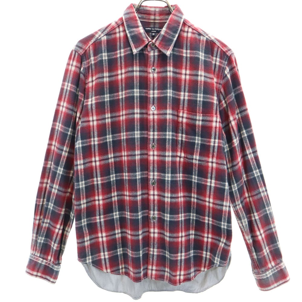 コムデギャルソンオム 2011年 日本製 チェック柄 長袖 切替 ネルシャツ M レッド系 COMME des GARCONS HOMME メンズ 8,388円