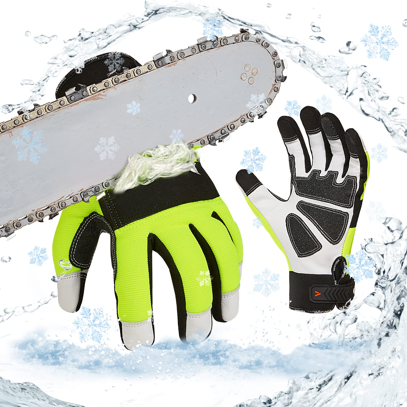 Vgo... 0℃or0℃以上 防寒用手袋 メカニックグローブ チェーンソー手袋 防振手袋 メカニックグローブ 掌当て付き 羊革 作業手袋 皮手袋 振動緩和 滑り止め 林業 伐採 防護用 草刈り チェ