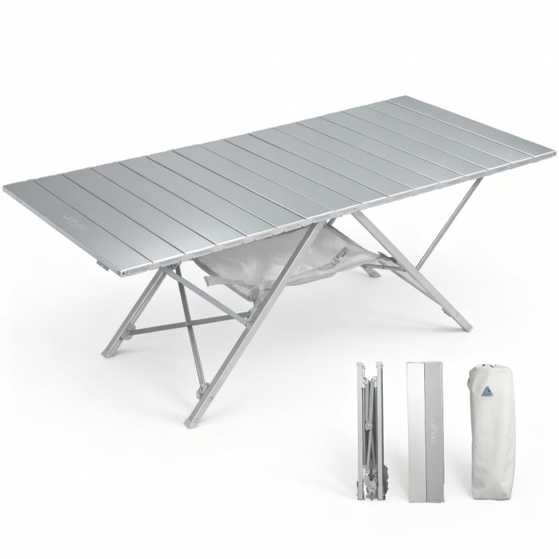 アウトドアテーブル 115×50×43.5cm キャンプテーブル 折りたたみ コンパクト ワンタッチ収納 簡単組立 収納バッグ付 アルミ製