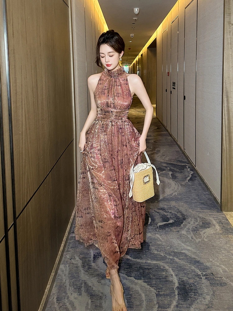 【JY.上品】 2024夏新品 ホルダーネック リゾート 旅行 ボヘミア ロング チュール ドレス パーティー キャバ 大人 同窓会 披露宴 卒業式 結婚式 演奏会 ウェディング 二次会 メガ割