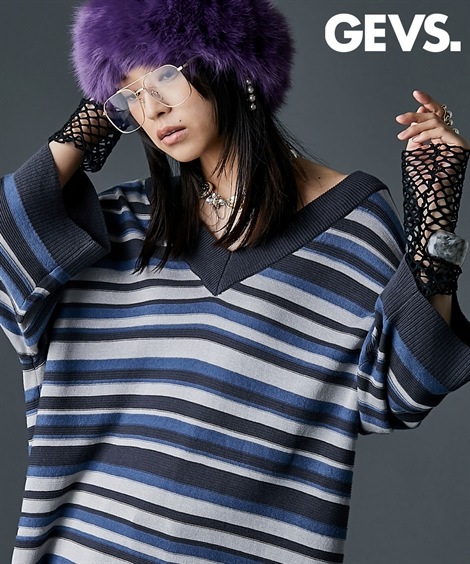 チュニック Vネックニットチュニック 大きいサイズ有 GEVS.