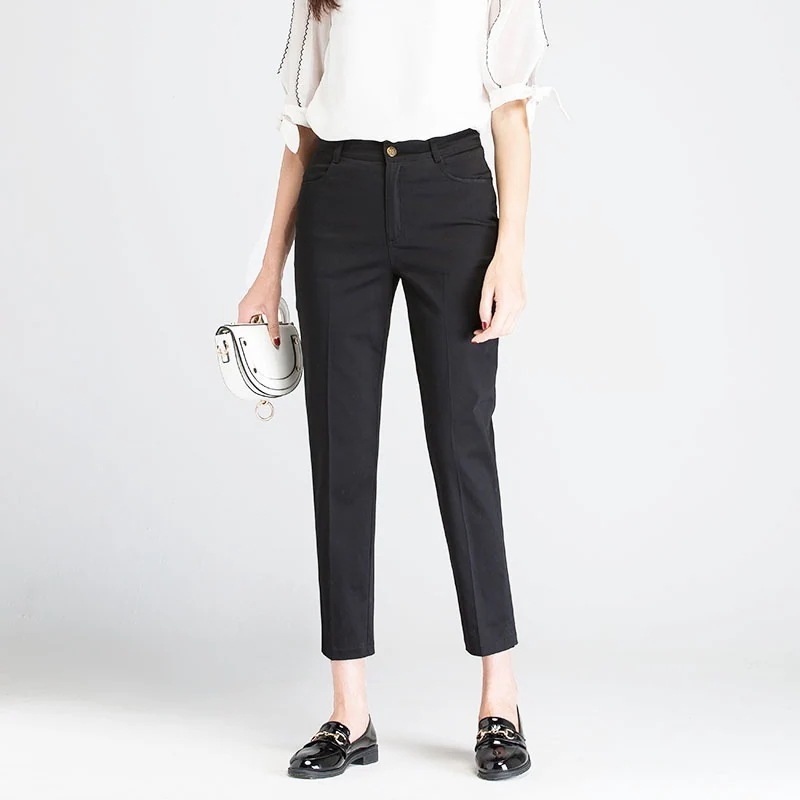 大サイズ 新型テーパードパンツ通勤スーツパンツハイウエスト ストレート 九分パンツ