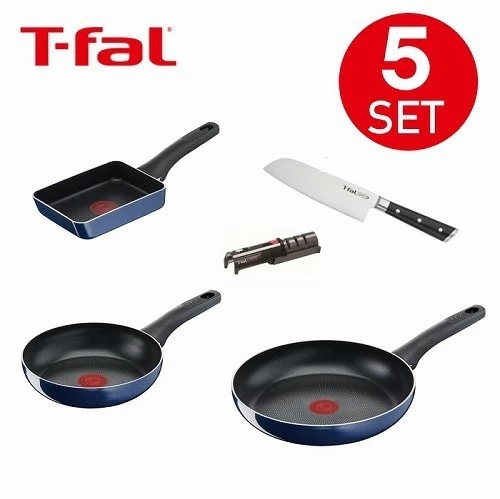 ティファール フライパン 5点セット ガス火専用 ロイヤルブルーインテンス フライパン 包丁 エッグロースター シャープナー 新生活 IH不可 プレゼント ギフト