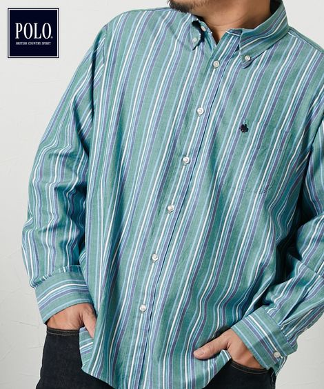 長袖シャツ 綿100％ストライプボタンダウンシャツ/POLO BCS 5,133円