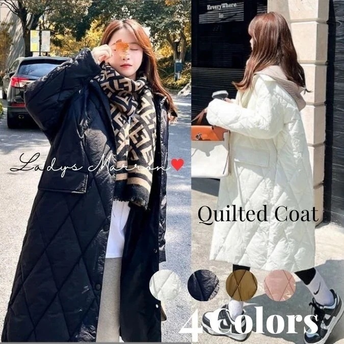 フード付き キルティングコート キルトコート レディース キルティングダウン 中綿 ダウンコート ダウンジャケット ロングコート 白 黒 防寒コート ライトアウター 韓国 無地 長袖 ロン