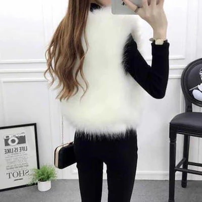 レディース イミテーション ファーベスト女性の秋と冬の新しい短い段落スリムベスト