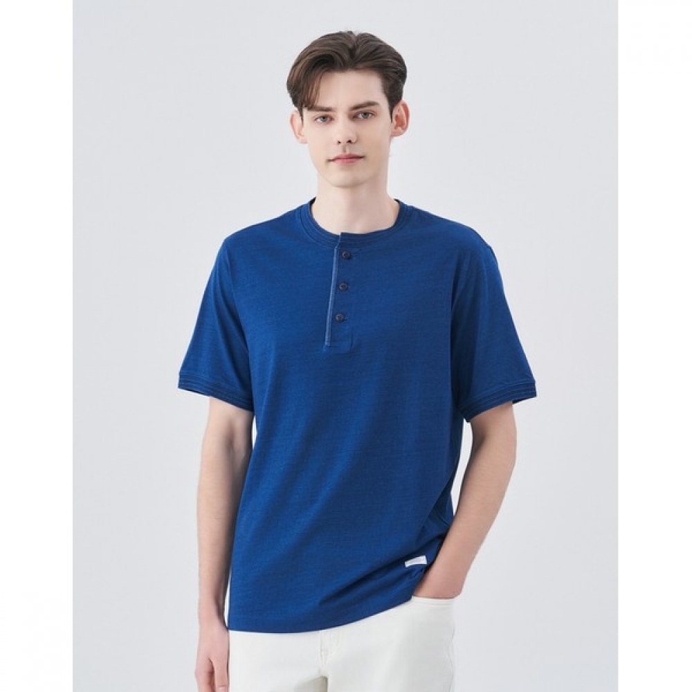 (ヘッジズ) 24SS インディゴヘンリーネックショートスリーブ T シャツ HZTS4B442N2