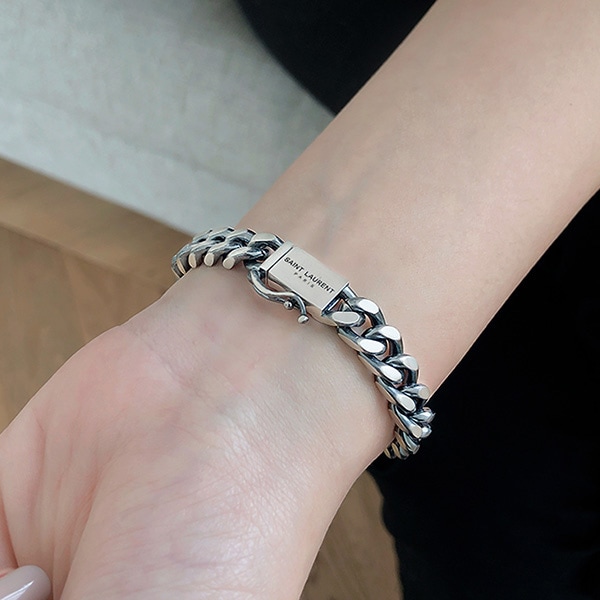 Command Couple Engraved Chain Silver Bracelet (18BS743)