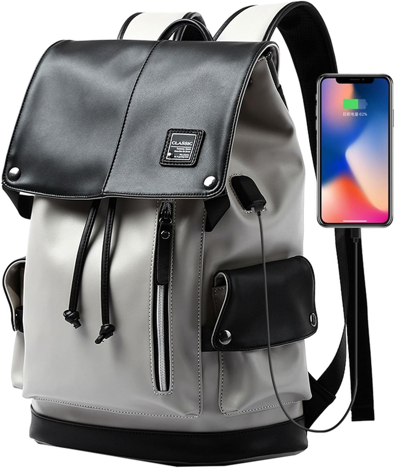 大容量PU革リュック メンズレディース兼用 15.6インチPC対応 通勤通学出張旅行用