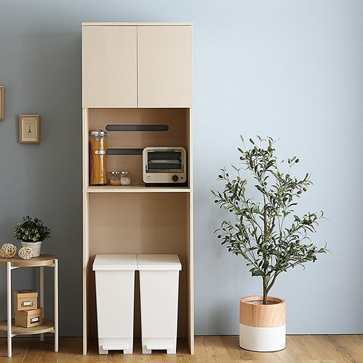 さわやかな 木製 ごみ箱上 ラック スリムタイプ 食器棚 収納 レンジ台レンジ台