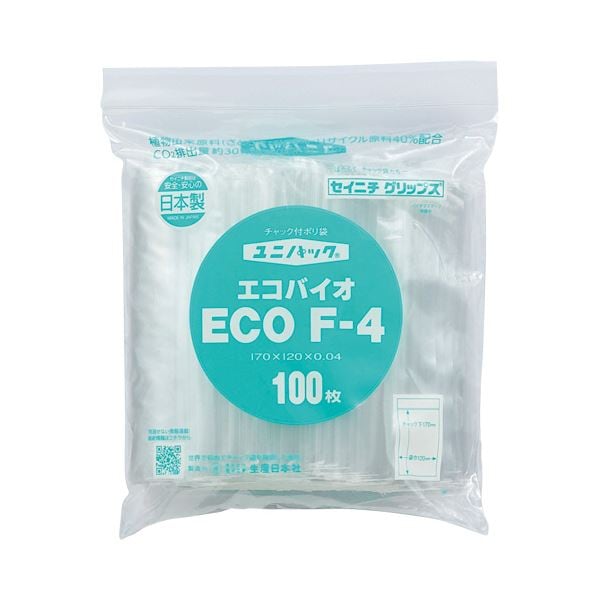 （まとめ） セイニチユニパック エコバイオ（チャック付ポリエチレン袋） ヨコ120xタテ170x厚み0.04mm ECO F-41パック（100枚） [x10セット]