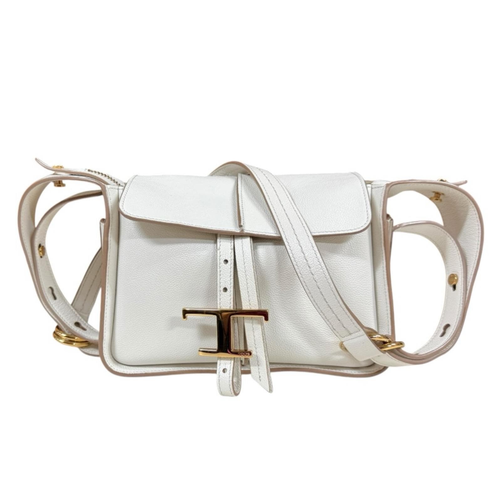 トッズ Tタイムレス ショルダーバッグ レザー ホワイト TOD’S 中古
