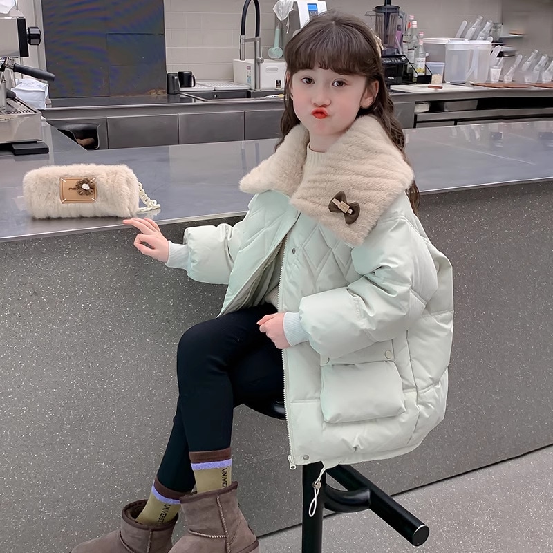 【迅速な出荷】女の子の暖かい綿の服2024冬新作子供韓国厚手のダウン綿の服中型と大型の子供用冬ジャケットトレンド