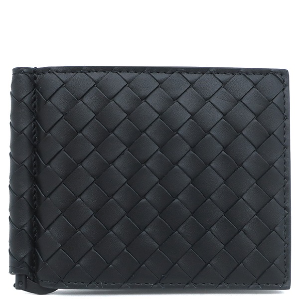 ボッテガヴェネタ BOTTEGA VENETA 二つ折り財布 イントレチャート レザー ブラック ブラック金具 新品 未使用 黒 マネークリップ 123180V46511143 【箱】【中古】