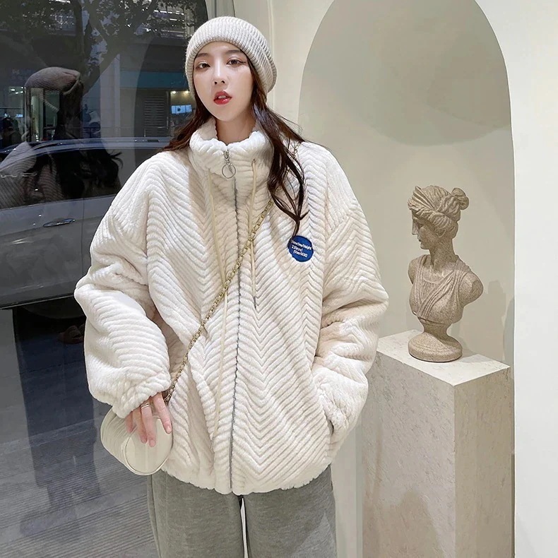 韓国ファッション ジャケット 可愛い 厚手 開き襟 カジュアル 防寒カジュア 皮毛一体 厚手 ファッション アウター アウター トップス