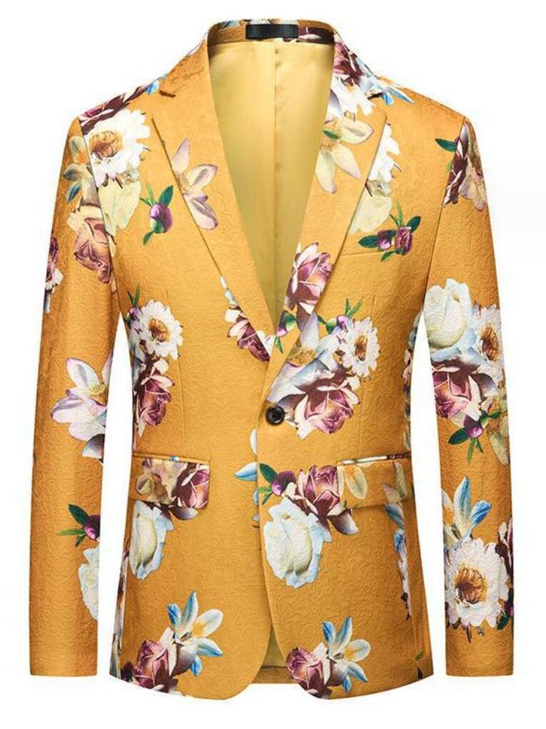 舞台スーツ 司会者 シングルボタン プリント パーティー ホスト 余興 花柄 漫才 舞台衣装 歌手 クラブ コント テーラードジャケット 男性ステージ演出服 忘年会 結婚式 舞台劇 メンズスジャケッ