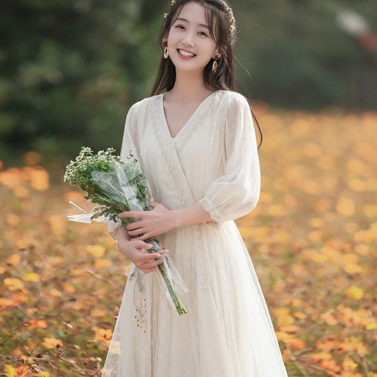 ワンピース 2024春夏新作婦人服Vネックスリムワンピースハイウエスト超仙網紗五分袖 4,810円