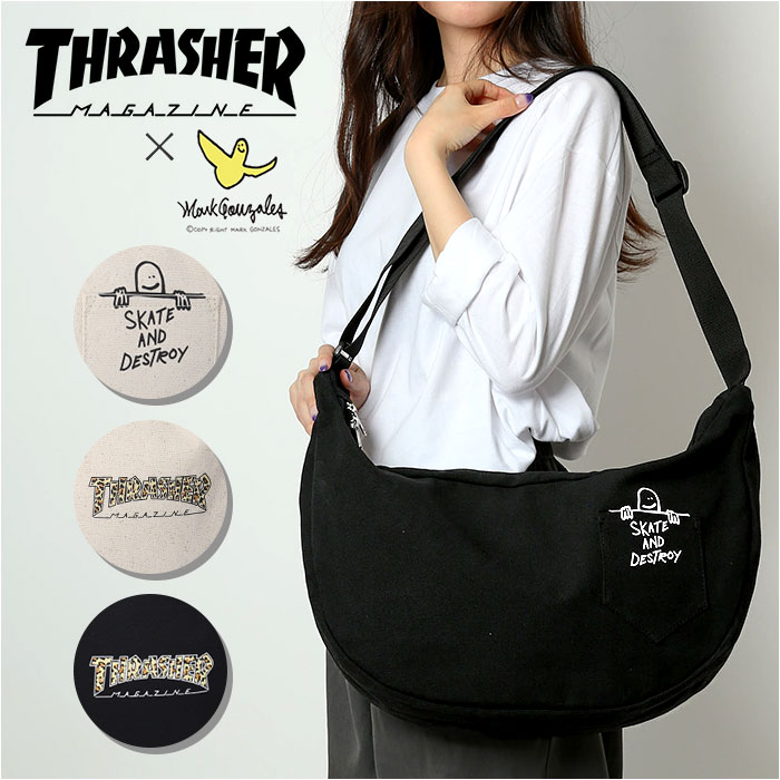 スラッシャー ショルダーバッグ THRASHER THR-304 通販 舟形ショルダーバッグ ショルダーバック 斜め掛け 斜めがけ コットン メンズ レディース ショルダー バッグ バック 鞄 おしゃ