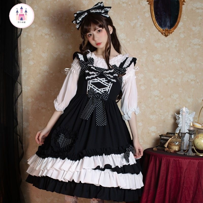 黒糖ハニーロリータフォーマルスカート甘辛風スカート夏の日常甘クールjskブラックキャミソールスカート軽loスカート