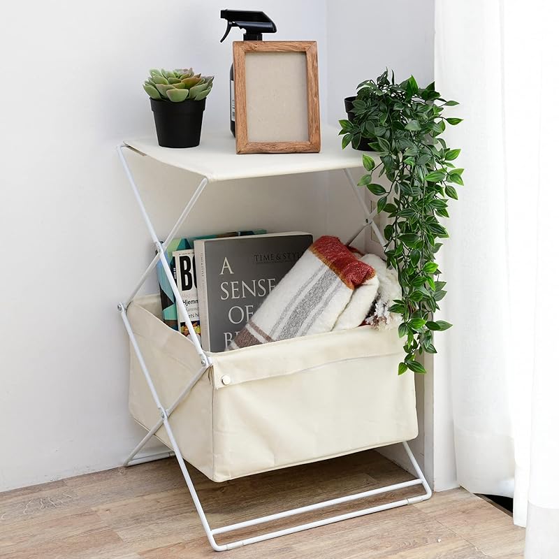 【即納】[山善] ラック 収納ボックス 折りたたみ 2段 幅39.5×奥行34.5×高さ59cm ファブリック生地 かんたん組立 おしゃれ 棚 アイボリー KFBR-2(IV) 一人暮らし