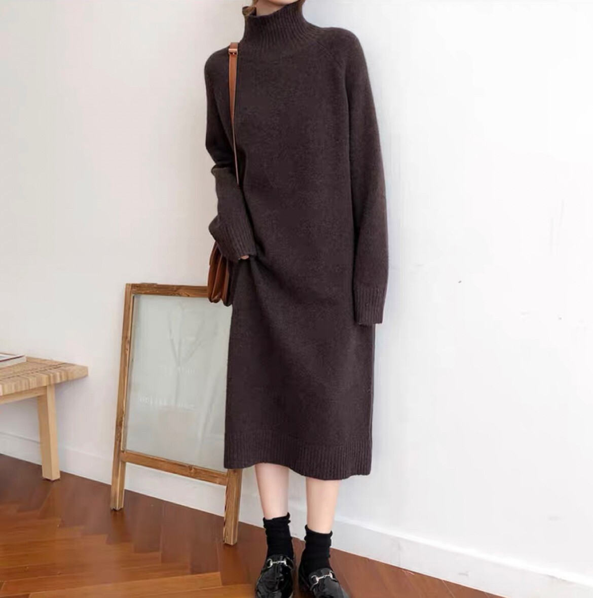 ワンピース ニットワンピース ロング ロング丈 袖あり 長袖 ハイネック ニット 大人可愛い きれいめ シンプル カジュアル 大人 上品 レトロ 大人可愛い 大人女子 こなれ感 ラフ ルーズ クール