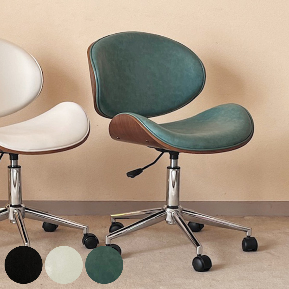 オフィスチェア 昇降式 座面高43ー54.5cm 合皮タイプ デスクチェア KNOX 椅子 イス いす チェア キャスター付き 高さ調節 曲木 木目 レザー調 おしゃれ 高級感