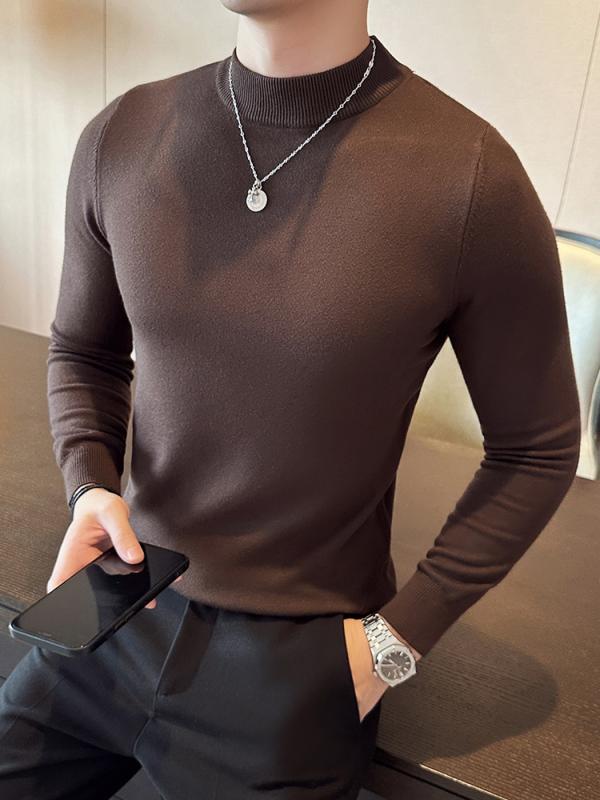 シャツ メンズ 秋 冬 長袖 ニット ハーフ タートルネックセーター 無地 スリム 韓国 ハイエンド ミッド カラー ボトム