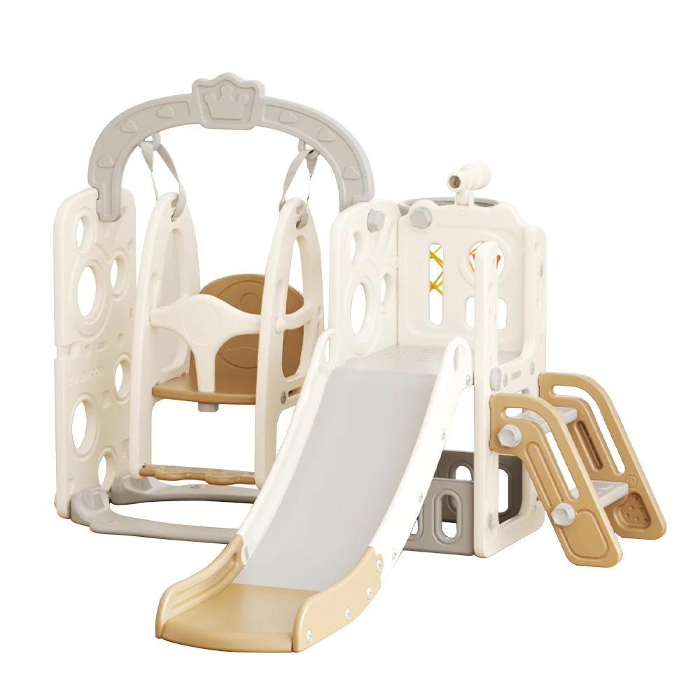 247【ホワイト×ブラウン】滑り台 すべり台 ブランコ スイング 大型遊具 すべりだい 収納スペース スライダー 室内 遊具 キッズ キッズパーク 子供 バスケットゴール 子供