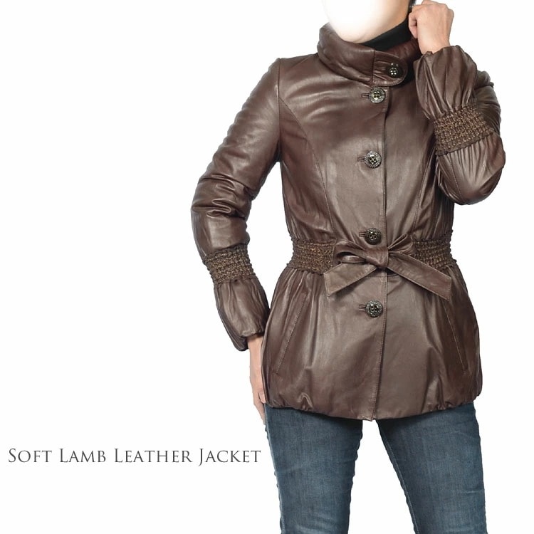 1点限り ソフトラム ジャケット シャーリング ブラウン M 皮革 レザー (No.4501-302